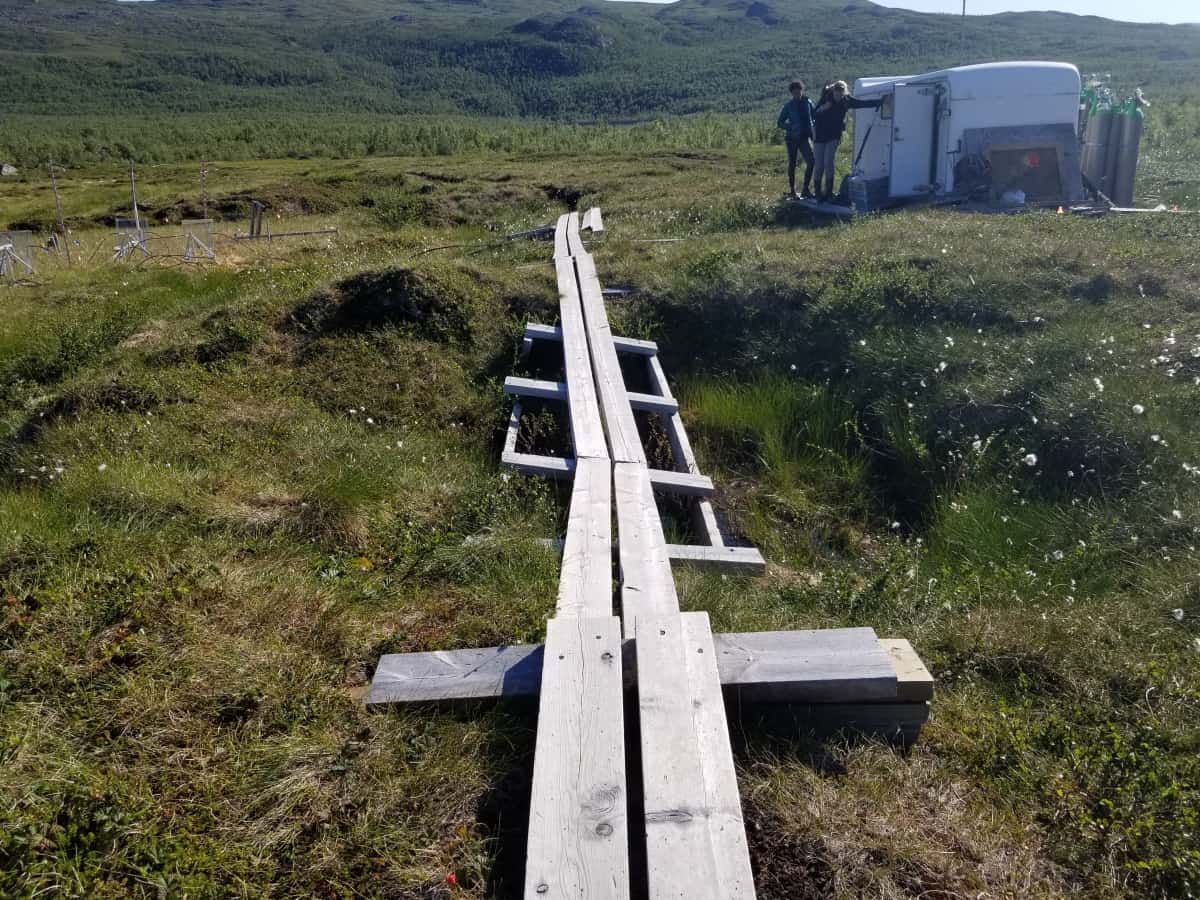 Researchers study mercury levels in the frozen permafrost, or palsa, in the Arctic Circle in Abisko, Sweden. Permafrost contains trapped mercury but it is not methylated. Credit: Florencia Fahnestock/UNH